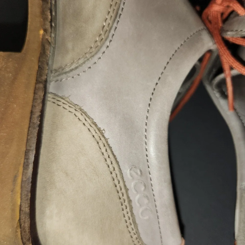 ECCO Wingtip Oxford Men 44 US 10-10.5 Grey Leather Tan Nubuck Brogue Lace Up